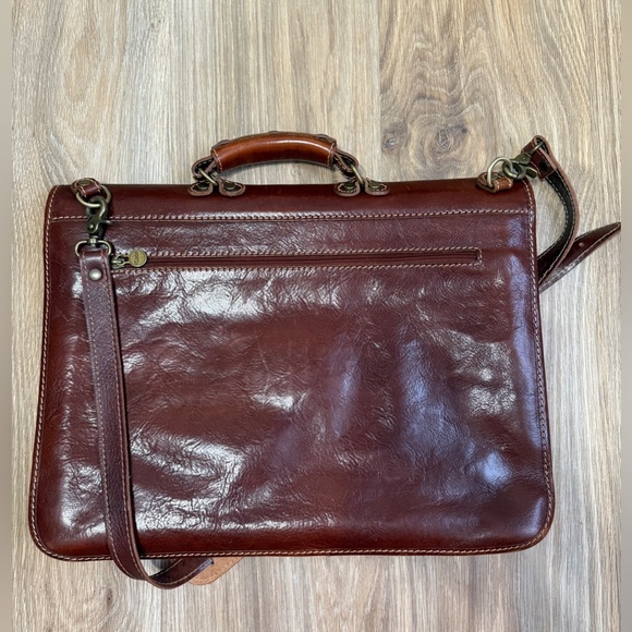Floto Cenzo Leather Briefcase Messenger Bag Brown Italy LNC - Picture 3 of 7